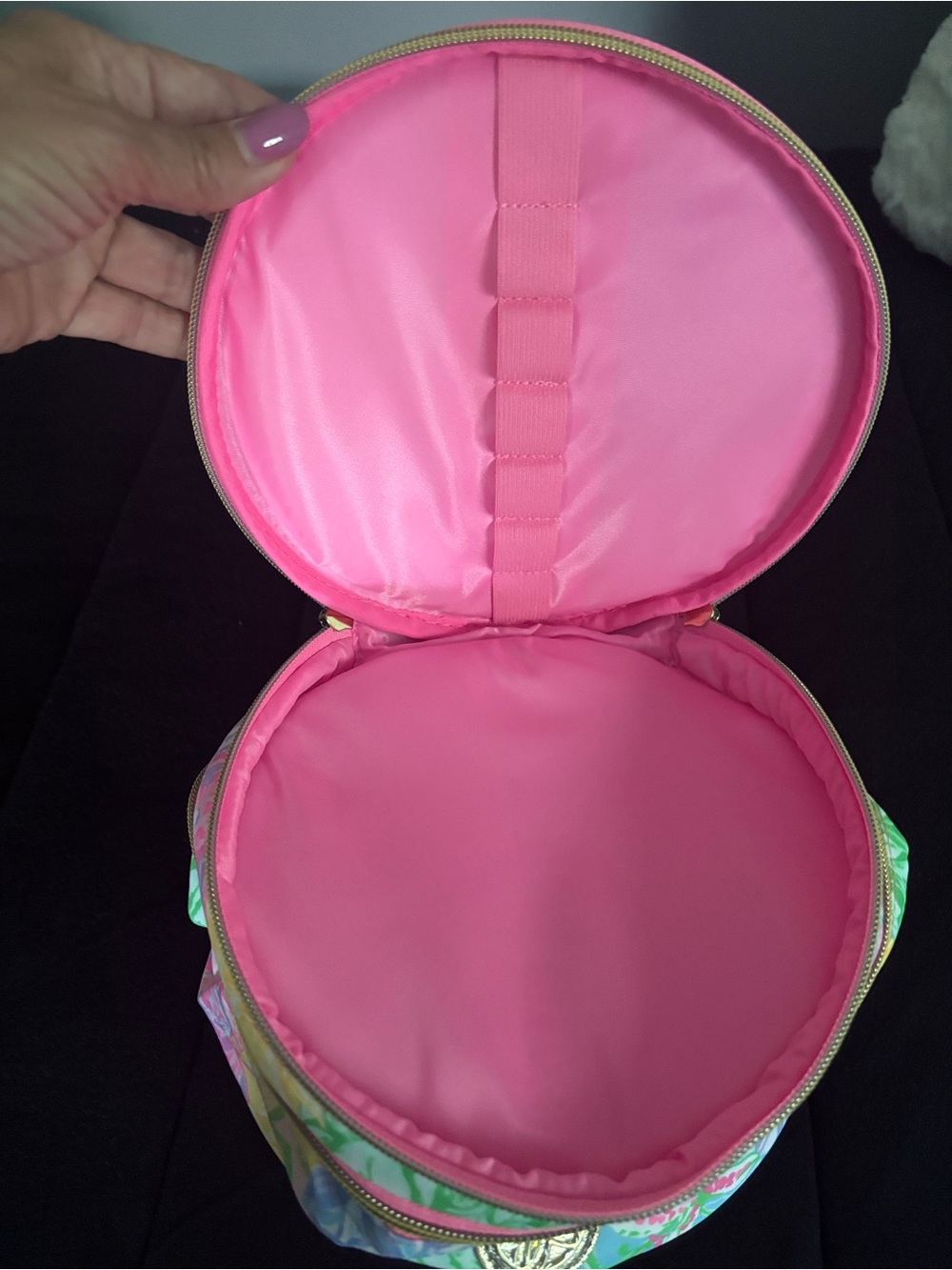 Lilly Pulitzer Bright Floral Round Cosmetic Case - Pink, Yellow, Green, Blue - Picture 2 of 4